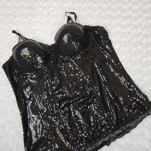 Just Sexy Lingerie Black Micro Sequin Corset Top 3X (6075)
